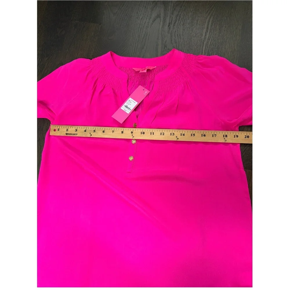NWT Lilly Pulitzer Elsa Top 100%Silk Pink Silk Smocked Blouse Womens S ret$178 - Picture 5 of 7